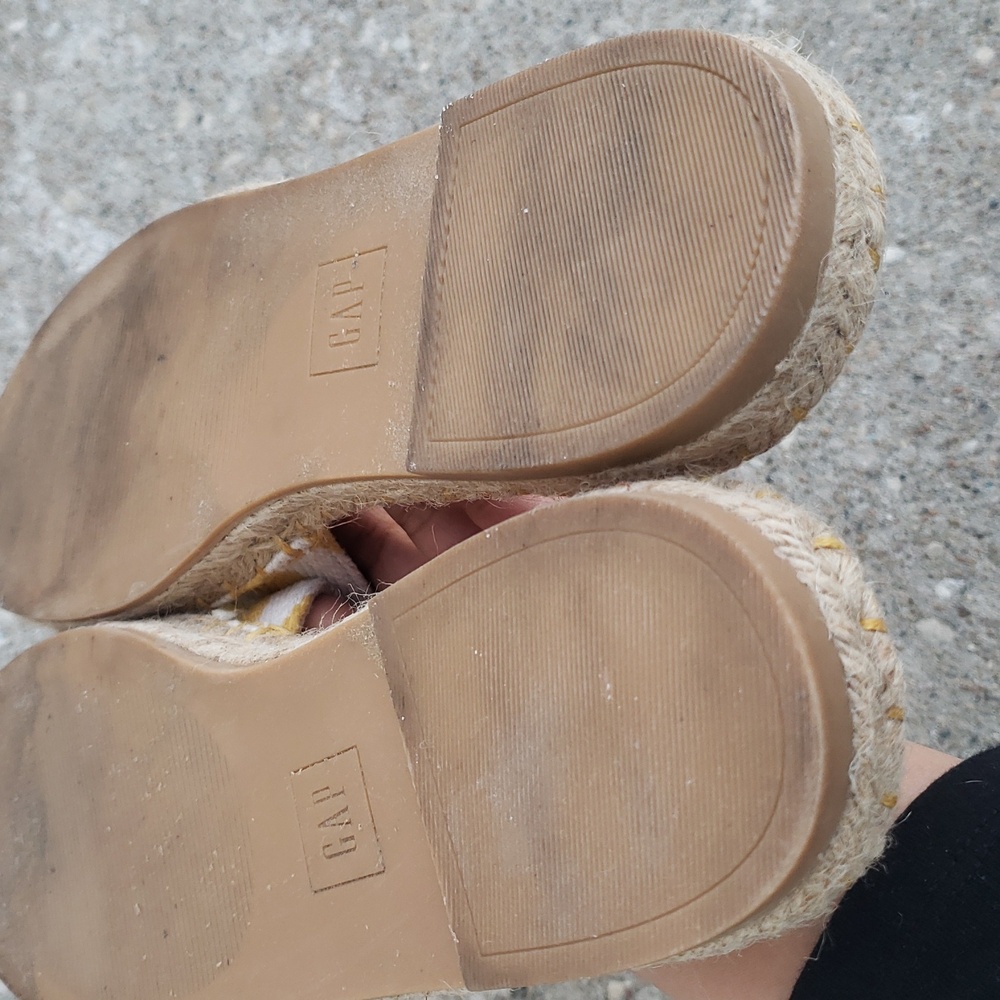 Gap Canvas Espadrille Stripes Slide Sandals Size 9 Coastal Beachy Yellow White - Picture 9 of 12